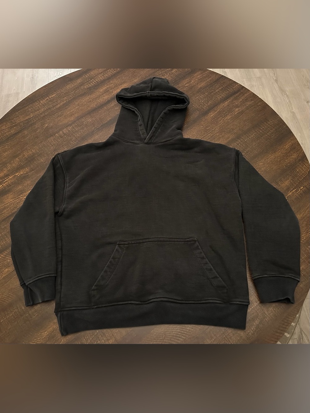 Velour Garments Spain Heavyweight 600gsm Faded Black Pullover L/S Hoodie-Small